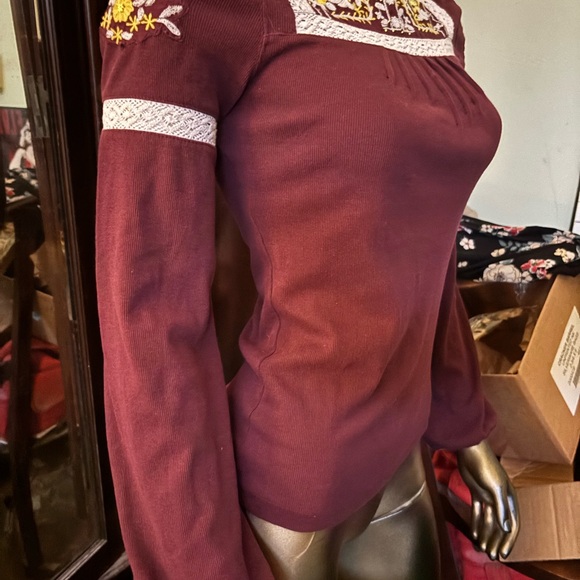 Free People Maroon Embroidered Blouse - Picture 5 of 6